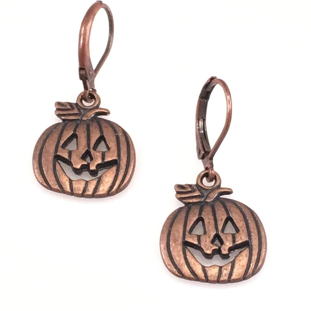 Antiqued Copper Jack-O-Lantern Pumpkin Earrings